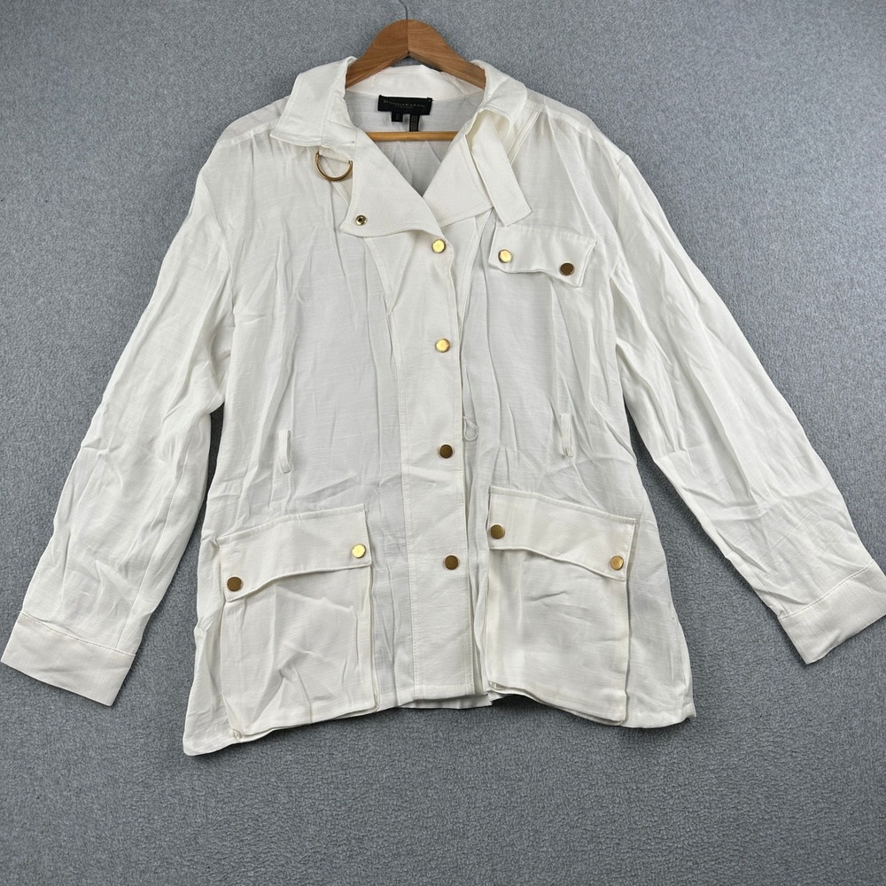 Donna Karan Jacket Womens Medium Utility White Gold Hardware Button Front